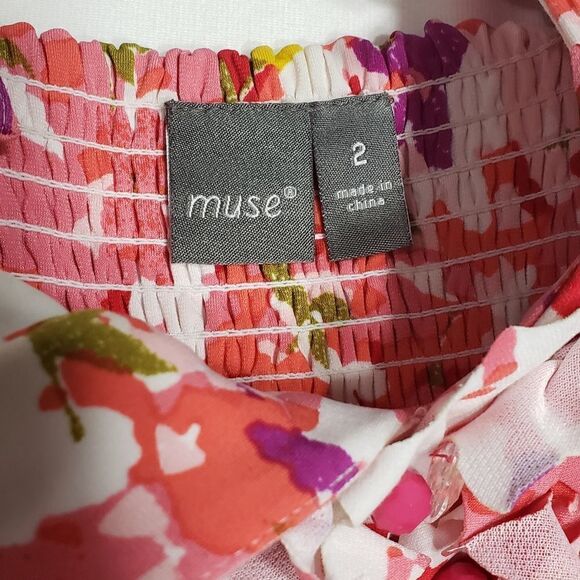 Muse Multicolor with Beads & Fabric Flowers Empire Cut Dress Sz 2 - Picture 12 of 13